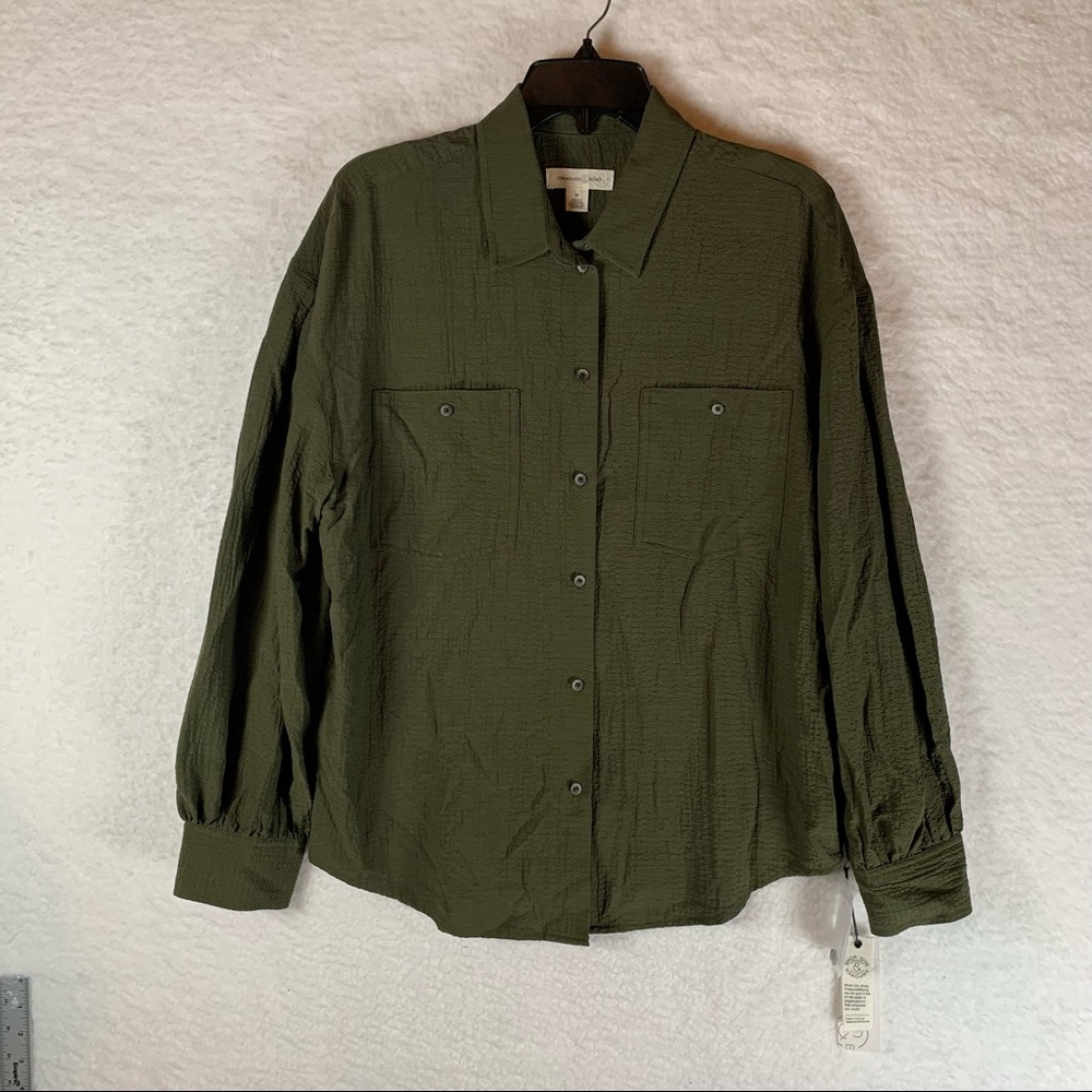 Treasure & Bond Women Olive Green Long Sleeve Button-Down Shirt M‎ NWT 4722